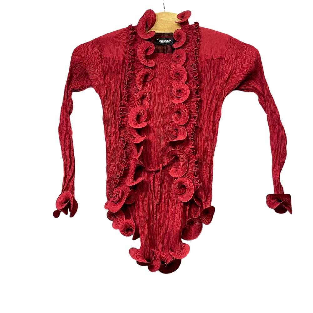 Joan McGee One Size Vintage Open Front Maroon Stretch Ruffles Stretch